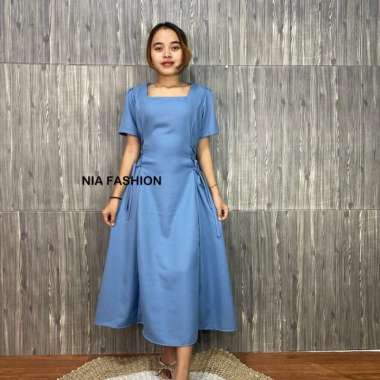 DRESS WANITA / MIDI DRESS / DRESS TANICA / FASHION DRESS KOREA - NAVY BIRU WARDAH