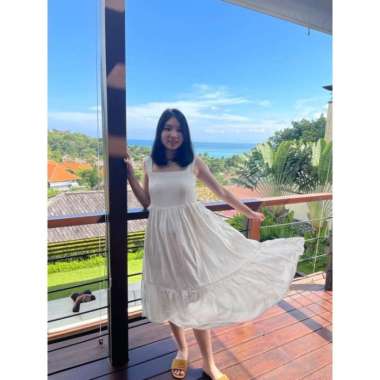 Midi Dress Sleeveless Dress Pantai Bali Wanita Korean Style - Bata, L L Putih