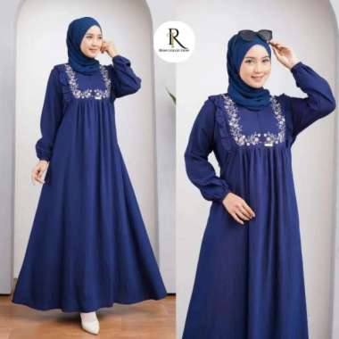 Baju gamis wanita terbaru/busana muslim gamis putih 10 variasi warna - Putih, M L Navy