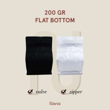 Kemasan Kopi Bubuk /Gula Flat Bottom Valve 200 / 250 Gram Hitam Doff Hitam