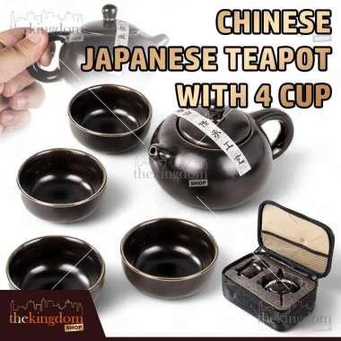 Chinese Japanese Teapot with 4 Cup Black China Tea Pot Cina Cangkir Keramik Jepang Teh Japan Jamuan