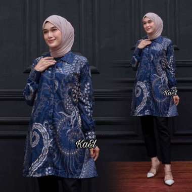Baju Batik Wanita Tunik Batik Lengan Panjang L Tulis Biru