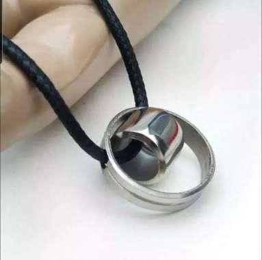 dhio-Kalung pria tali hitam liontin cincin double Kalung pria rantai bola plat Kalung pria