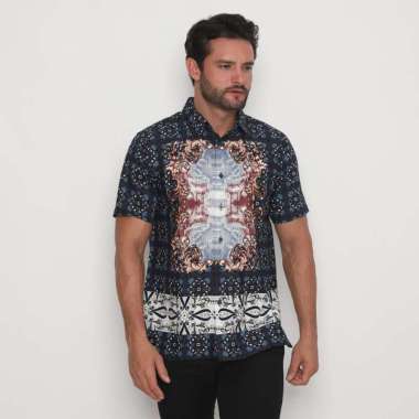 Platini Kemeja Batik Pria Lengan Pendek Katun Biru 430595 M