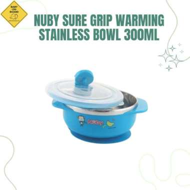 Nuby Sure Grip Warming Stainless Bowl 300Ml Merah Muda