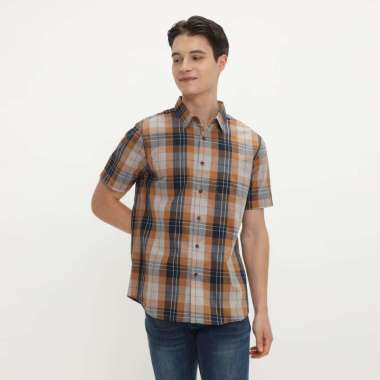 Platini Kemeja Kotak-Kotak Pria Lengan Pendek Brown 71002 M