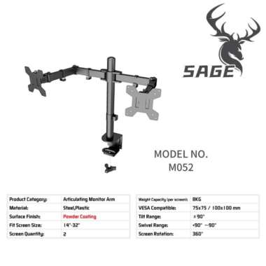 Sage M052 Bracket Tv Monitor Led Lcd Gas Spring Arm 14" - 32" Multicolor