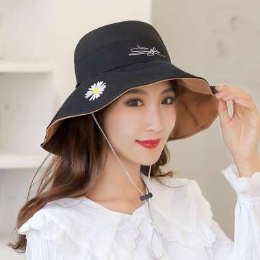 DAISY Bucket cap sun hat beach hat foldable cap topi pantai topi wanita topi lipat BLACK