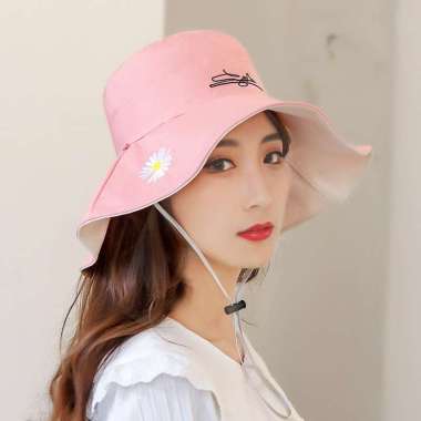 DAISY Bucket cap sun hat beach hat foldable cap topi pantai topi wanita topi lipat PINK