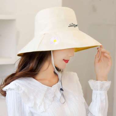 DAISY Bucket cap sun hat beach hat foldable cap topi pantai topi wanita topi lipat BEIGE