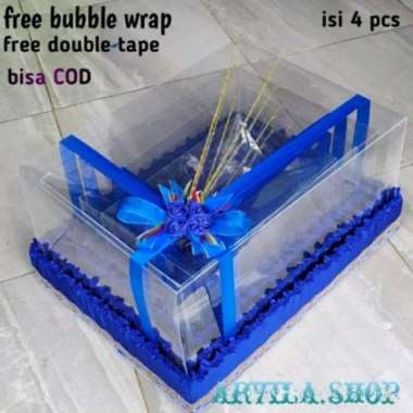 box seserahan 1 set isi 4 box model tutup hias pita tosca