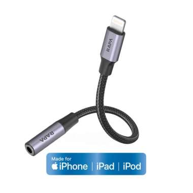 RAPA Headset Adaptor Jack to Lightning MFI - Grey