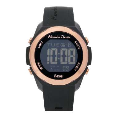 Jam Tangan Pria Alexandre Christie Digi AC 9342 MH RRGBA Men Black Digital Dial Black Rubber Strap