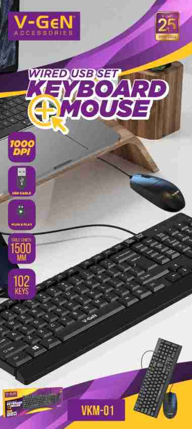 Wired USB Keyboard+Mouse V-GeN VKM-01 Silent Keyboard 1,5 M