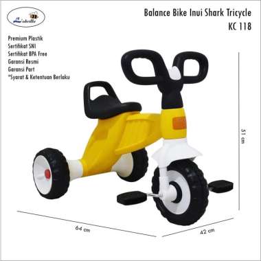 Labeille KC 118 Balance Bike Inui Shark Tricycle Sepeda Anak Blue