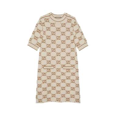 [12.12 Dealcember] Gucci GG Wool Boucle Jacquard Mini Dress Ivory Camel XS White