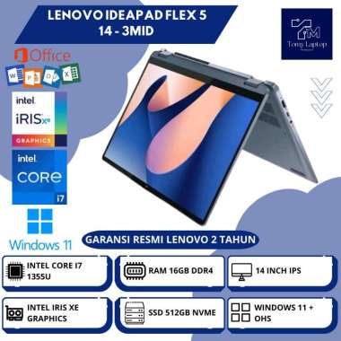 LAPTOP BARU LENOVO IDEAPAD FLEX 5 14 INTEL CORE I7-1355U RAM 16GB DDR4 SSD 512GB NVME 14INCH IPS GRY