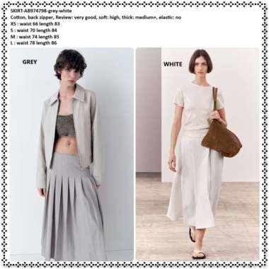 AB974798 Rok Panjang Midi Skirt Pesta Plisket Lipit Pleated Wanita Korea Import Grey White Putih Pol