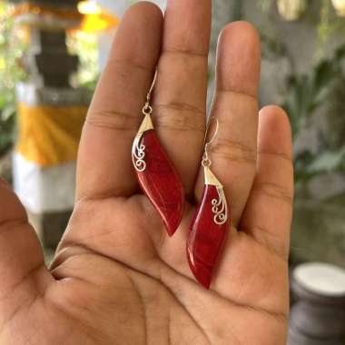 Anting Earrings Perak Silver Bali Asli 925 Mix Red coral Wanita Custom Elegant Hoop