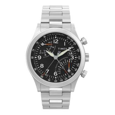 Jam Tangan Pria Timex Waterbury TW2W47800 Traditional Fly Back Chronograph Black Dial Stainless Stee