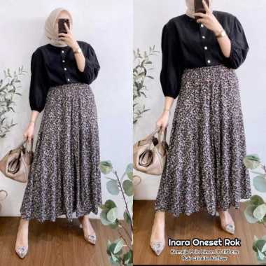 Nidia Set Rok One Set Wanita Kekinian Kemeja Kaos Knit Polos Setelan Wanita Rok Serut LD 110 cm All