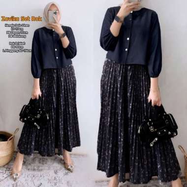 Nidia Set Rok One Set Wanita Kekinian Kemeja Kaos Knit Polos Setelan Wanita Rok Serut LD 110 cm All