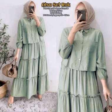 Nidia Set Rok One Set Wanita Kekinian Kemeja Kaos Knit Polos Setelan Wanita Rok Serut LD 110 cm All 