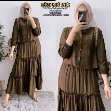 Nidia Set Rok One Set Wanita Kekinian Kemeja Kaos Knit Polos Setelan Wanita Rok Serut LD 110 cm All