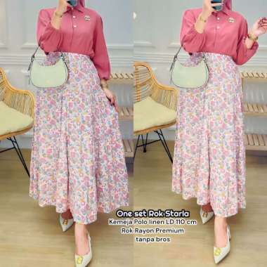 Nidia Set Rok One Set Wanita Kekinian Kemeja Kaos Knit Polos Setelan Wanita Rok Serut LD 110 cm All