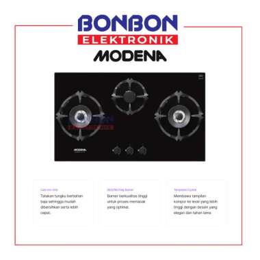 Modena Kompor Tanam Gas 3 Tungku BH 2937 / BH2937 Gas Hob