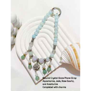 CUSTOM PHONE STRAP CRYSTAL STONE ASLI NATURAL AVENTURINE ROSE QUARTZ AQUAMARINE Bag Charm Phone Char