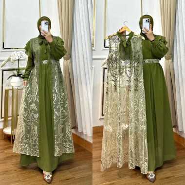 Kiukiu - Nashita Dress Gamis dengan outer brukat - Set 2 in 1 Gamis+Brukat - Baju Kondangan mewah AR