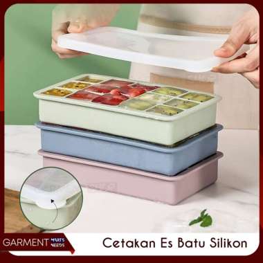 Cetakan Cube Es Batu Silikon Elastis Ice Cup Jelly Buah Bentuk Kotak Dengan Wadah Penutup BIRU 15 CU