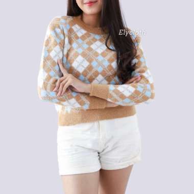 ELYCLOTH | STACY SWEATER | SWEATER RAJUT WANITA PREMIUM FURY KNIT ALL SIZE CHOCO