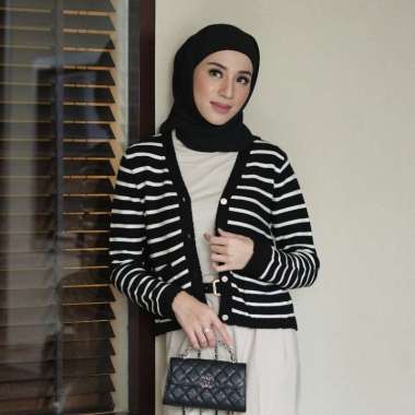 GONEGANI OFFICIAL - Cardigan Stripe Wanita Candy Cardy Black