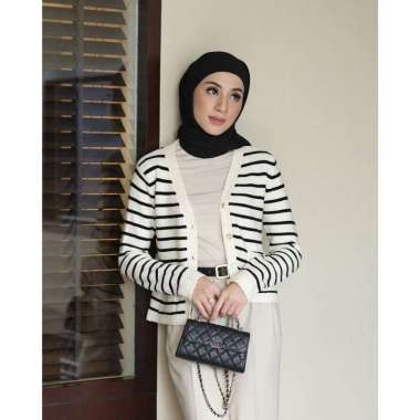 GONEGANI OFFICIAL - Cardigan Stripe Wanita Candy Cardy Broken White