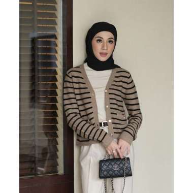 GONEGANI OFFICIAL - Cardigan Stripe Wanita Candy Cardy Mocca