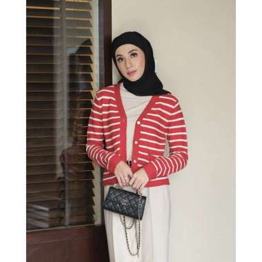 GONEGANI OFFICIAL - Cardigan Stripe Wanita Candy Cardy Red