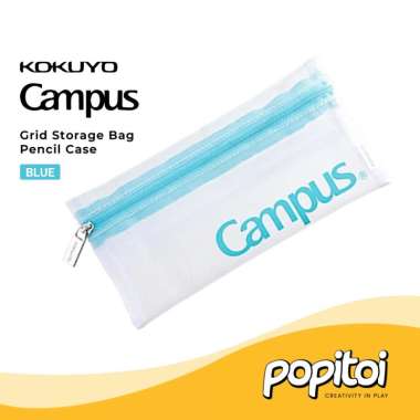 Kokuyo Campus Grid Storage Bag Pencil Case Kotak Pensil BLUE