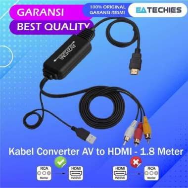 Kabel AV RCA to HDMI 1.8 Meter - RCA3 Converter Adapter PS 3 / STB / XBOX / VHS / TV / PC / DVD Play