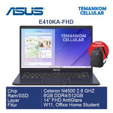 Laptop ASUS Vivobook Go 14 E410KA FHD Intel N4500 RAM 8GB SSD 512GB Notebook 14″ FHD baru GARANSI RE