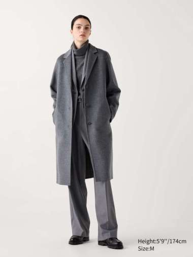 UNIQLO Mantel Panjang Chester Double Face Long Coat winter wanita gray S