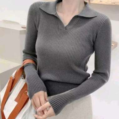 Sweater rajut wanita polo araya lola alena knit lucy Semua Ukuran Abu tua
