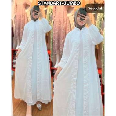 GAMIS CERUTY PUTIH CANTIK GAMIS LEBARAN CERUTI PREMIUM GAMIS KONDANGAN PESTA TERBARU Ld120cm (Jumbo)