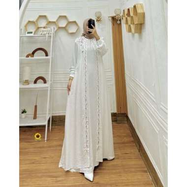 GAMIS CERUTY PUTIH CANTIK GAMIS LEBARAN CERUTI PREMIUM GAMIS KONDANGAN PESTA TERBARU Ld120cm (Jumbo)