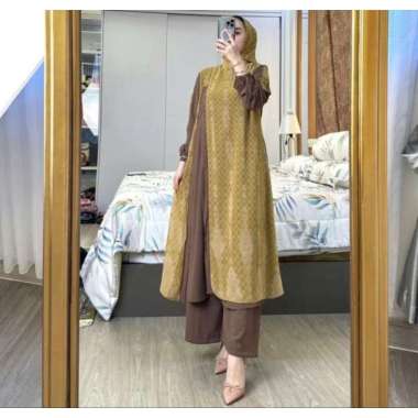 ONESET HIJAB SETELAN HIJAB MOTIF CANTIK BAJU KEKINIAN TERBARU SETELAN MEWAH Ld110cm (Standard) G