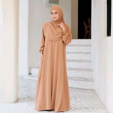 PUSSAT Mazaya Set Gamis + Pashmina Syar'i Crinkle Airflow Premium Ritsleting Depan Busui Friendly Dr