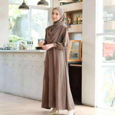 PUSSAT Mazaya Set Gamis + Pashmina Syar'i Crinkle Airflow Premium Ritsleting Depan Busui Friendly Dr