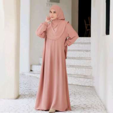 PUSSAT Mazaya Set Gamis + Pashmina Syar'i Crinkle Airflow Premium Ritsleting Depan Busui Friendly Dr