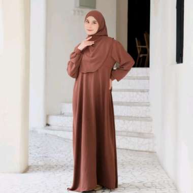 PUSSAT Mazaya Set Gamis + Pashmina Syar'i Crinkle Airflow Premium Ritsleting Depan Busui Friendly Dr